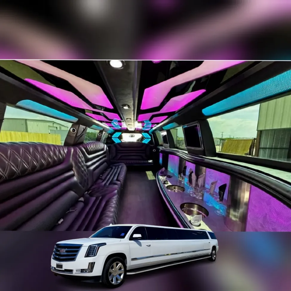 White 18 passenger Cadillac Escalade stretch limousine